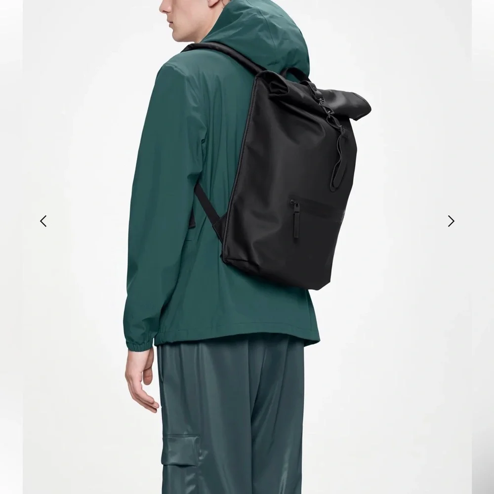 Rains Black Roll-Top Backpack Tote